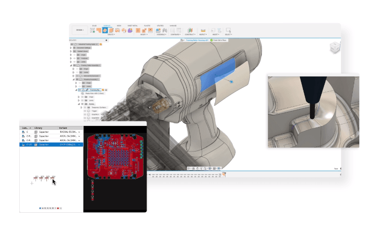 Autodesk Fusion 360 CAD, CAM, and PCB design workspace